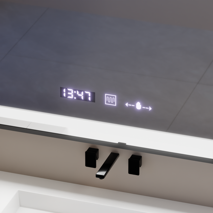 Oglinda LED Rectangulara 80x60 Verite Majeste Noir Motion Glow Marcello, Sistem Dezaburire, Termometru si Ceas, Dimabila