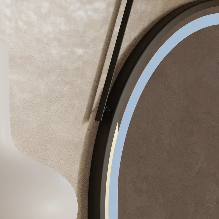 Oglinda LED Rotunda 50 Celeste Majeste Noir Eleve MotionGlow Marcello, Curea Piele Ecologica, Sistem Dezaburire, Termometru si Ceas, Dimabila