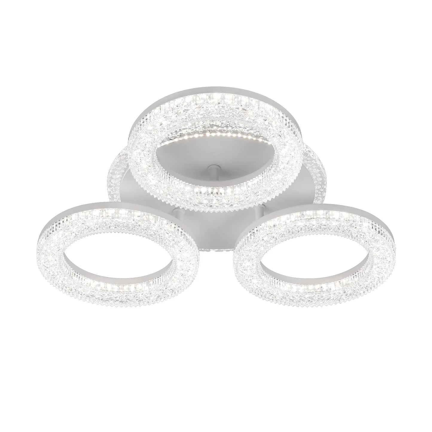 Lustra LED FREJA cu Telecomanda, 50W, 3000K/4000K/6000K, Dimabil, Alb, Cristale, 3 Cercuri