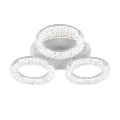 Lustra LED FREJA cu Telecomanda, 50W, 3000K/4000K/6000K, Dimabil, Alb, Cristale, 3 Cercuri