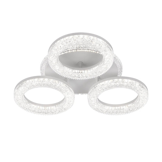 Lustra LED FREJA cu Telecomanda, 50W, 3000K/4000K/6000K, Dimabil, Alb, Cristale, 3 Cercuri