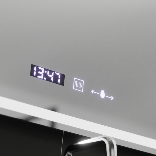 Oglinda LED Rectangulara, 90x60cm, Velour MotionGlow Marcello, Sistem Dezaburire, Ceas & Termometru, Lupa Cosmetica, Dimabila