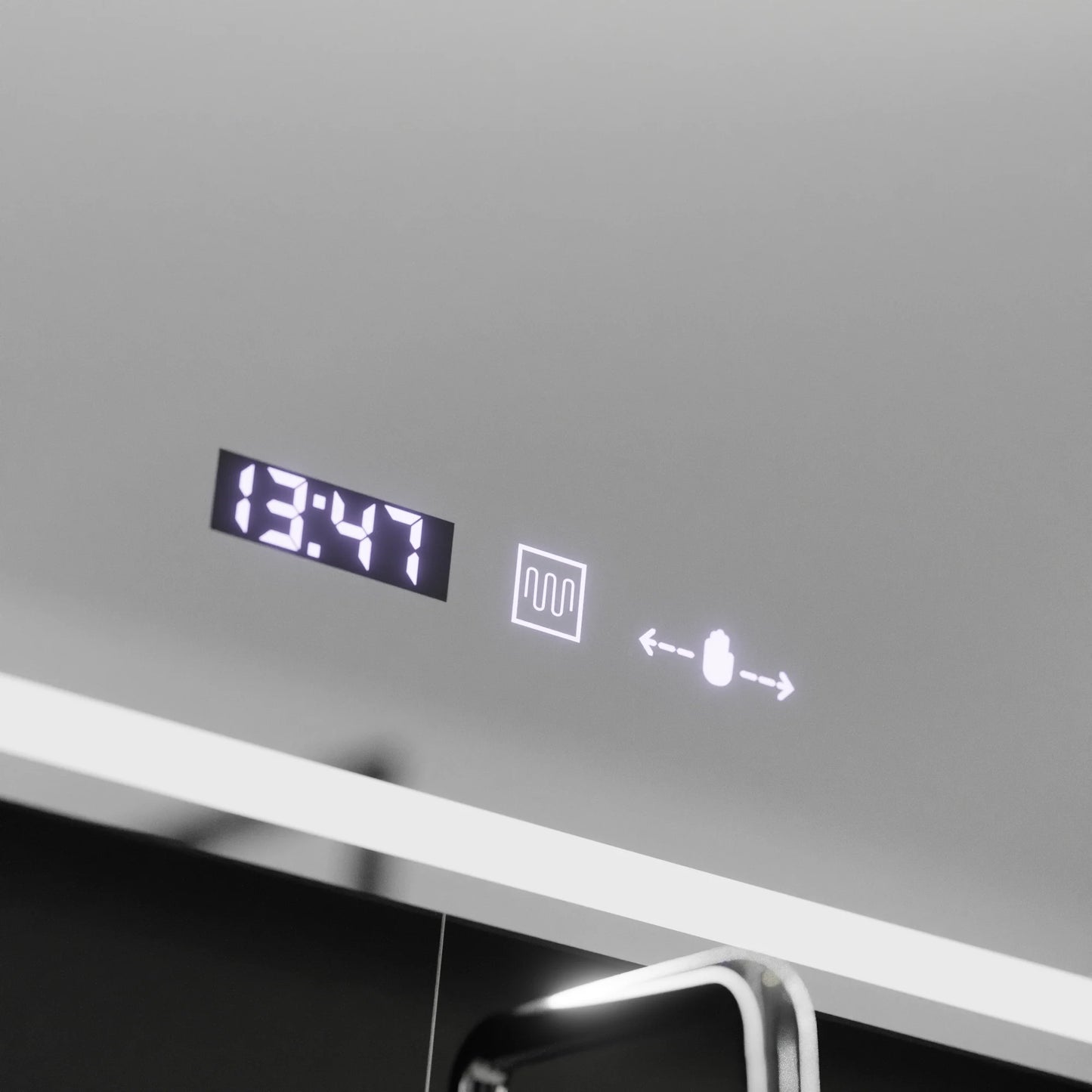 Oglinda LED Rectangulara, 90x60cm, Velour MotionGlow Marcello, Sistem Dezaburire, Ceas & Termometru, Lupa Cosmetica, Dimabila