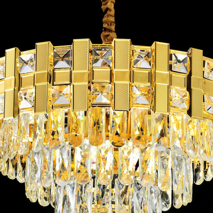 Candelabru Cristal BRAN Eleganza 8xE14, Diametru 49cm, Auriu Lucios, Inaltime Reglabila