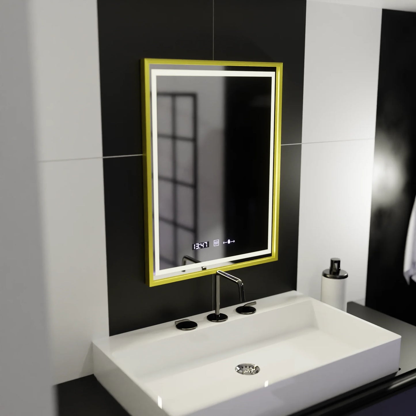 Oglinda LED Rectangulara 50x70 Verite Royale Gold Motion Glow Marcello, Sistem Dezaburire, Termometru & Ceas, Dimabila