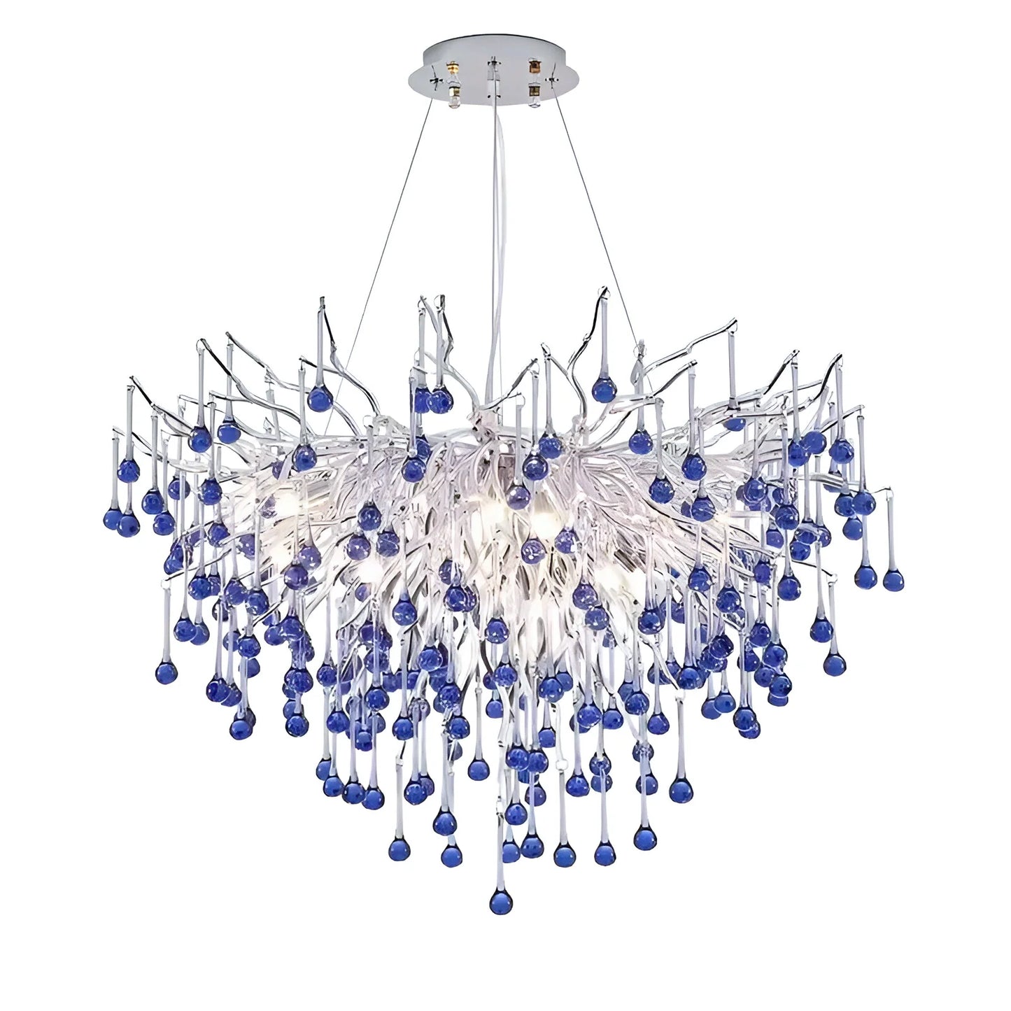 Candelabru Cristal CC335/400CH, 4x G9, Crom si Cristale Albastre, 40cm, Inaltime Reglabila