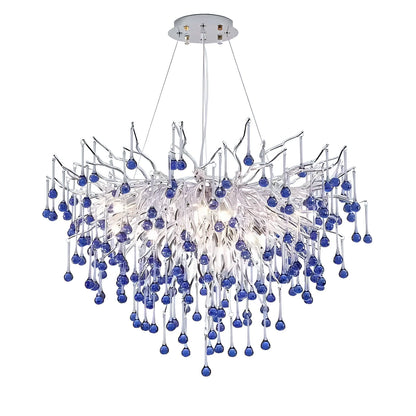 Candelabru Cristal CC335/400CH, 4x G9, Crom si Cristale Albastre, 40cm, Inaltime Reglabila