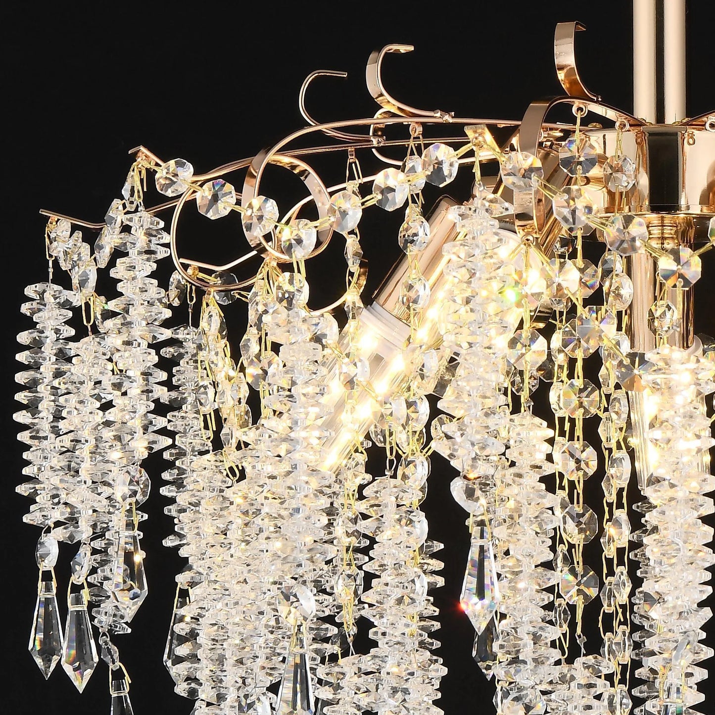 Candelabru Cristal CC9323/5FGD, 5x E14, Diametru 49cm, Auriu