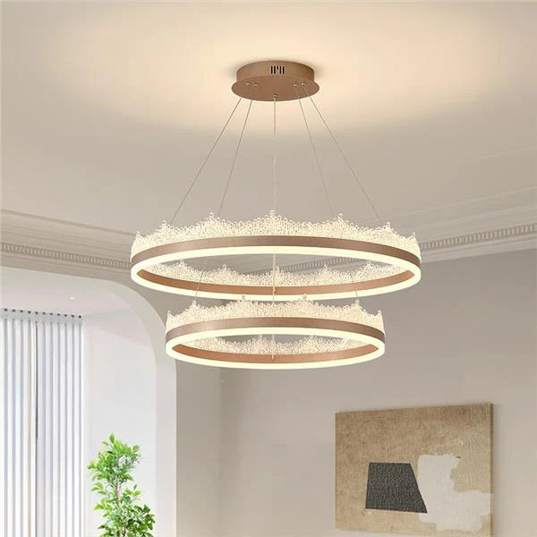 Lustra LED suspendata cu telecomanda FLAVIO 126W, lumina Rece/Calda/Neutra, Dimabila,Inaltime Reglabila, Auriu