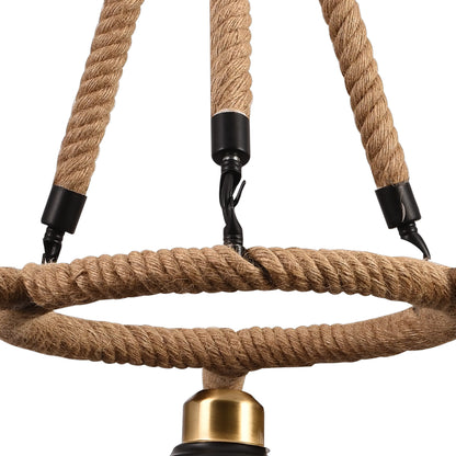 Lustra Suspendata Vintage, LV571/3BK, 3xE27, Maro, Metal si Sfoara