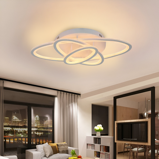 Lustra LED cu telecomanda GENTIANA, 75W, 3 Elipse, lumina Rece/Calda/Neutra, Dimabila, Alb