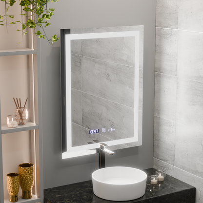 Oglinda LED Rectangulara 75x90cm Verite MotionGlow Marcello, Sistem Dezaburire, Termometru si Ceas, Dimabila
