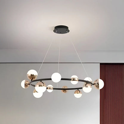 Lustra Suspendata LED Acril Estella cu Telecomanda, Dimabila, 3000K/4000K/6000K, Auriu, Metal si Acril