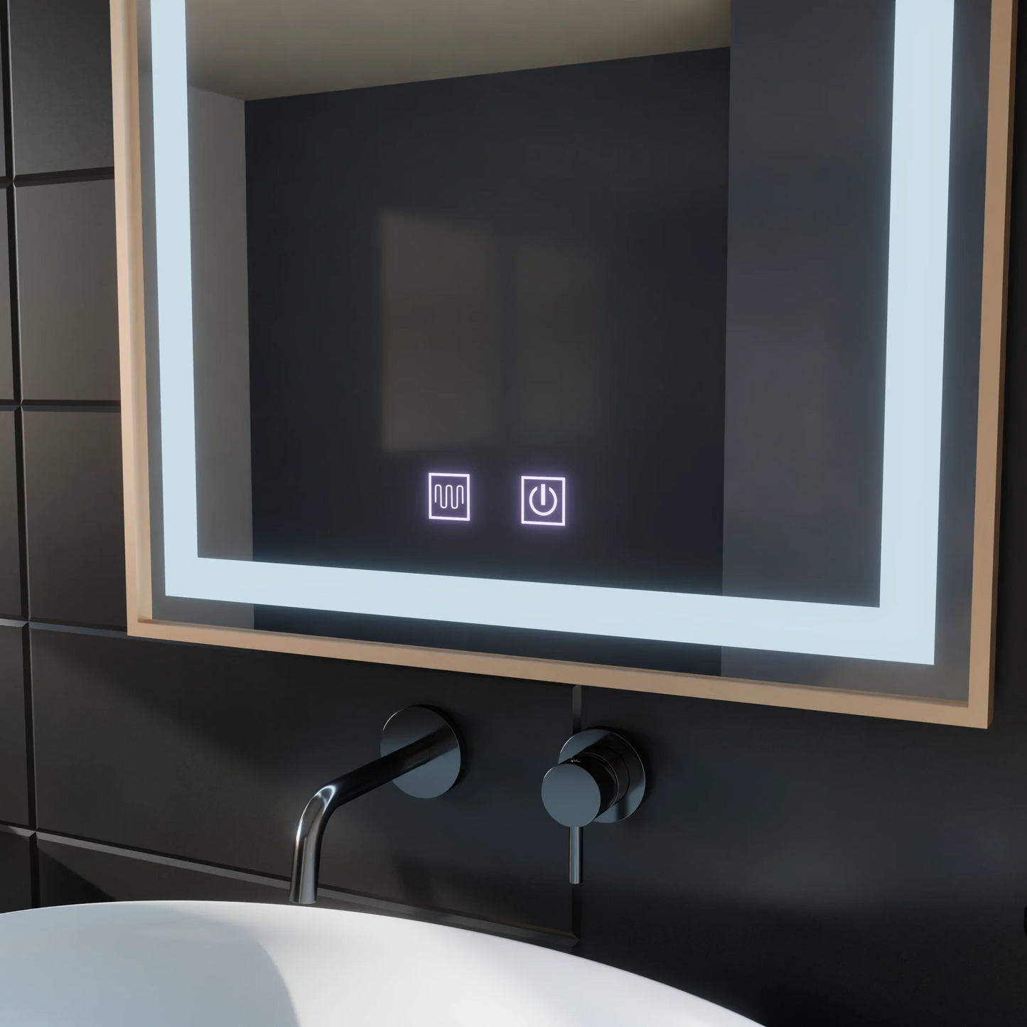 Oglinda LED Touch Kariri, 60x80 cm, functie Dezaburire, Rama Gold Rose Brushed