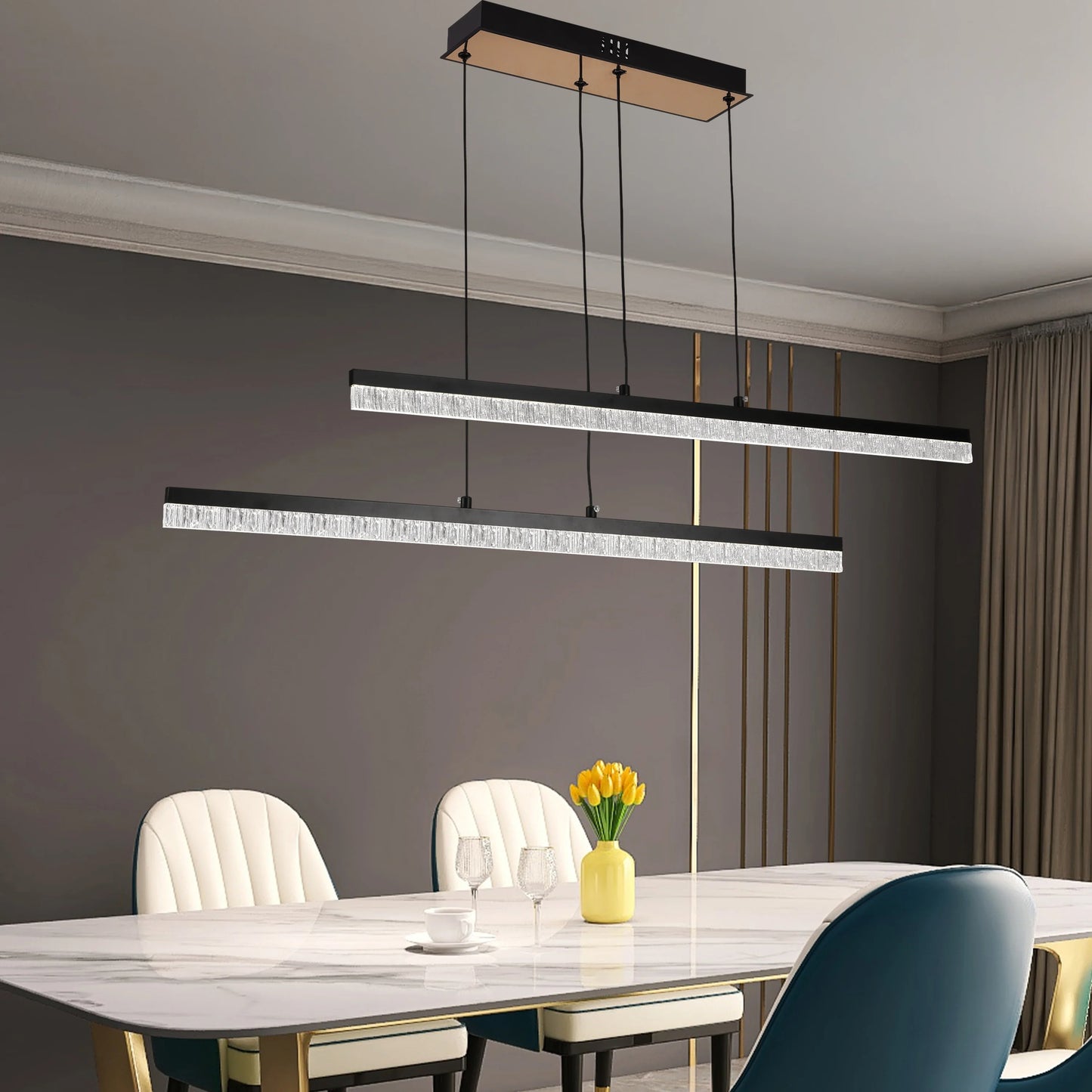 Lustra LED Suspendata Acril LT181/2BK, 37W, Lumina 3000/4000/6000K, Negru, Inaltime Reglabila