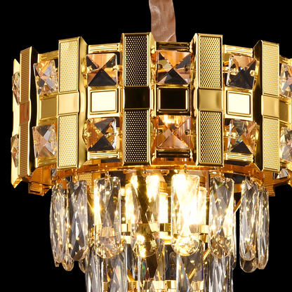 Candelabru Cristal BRAN Petito 3xE14, Diametru 30cm, Auriu Lucios, Inaltime Reglabila – culoare aurie, 30 cm – RegalStor