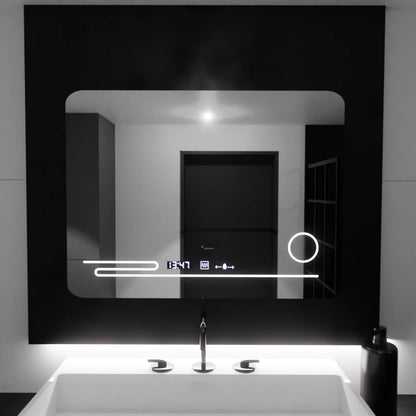 Oglinda LED Rectangulara, 80x60cm, Harmonie MotionGlow Marcello, Sistem Dezaburire, Termometru si Ceas, Lupa Cosmetica, Dimabila