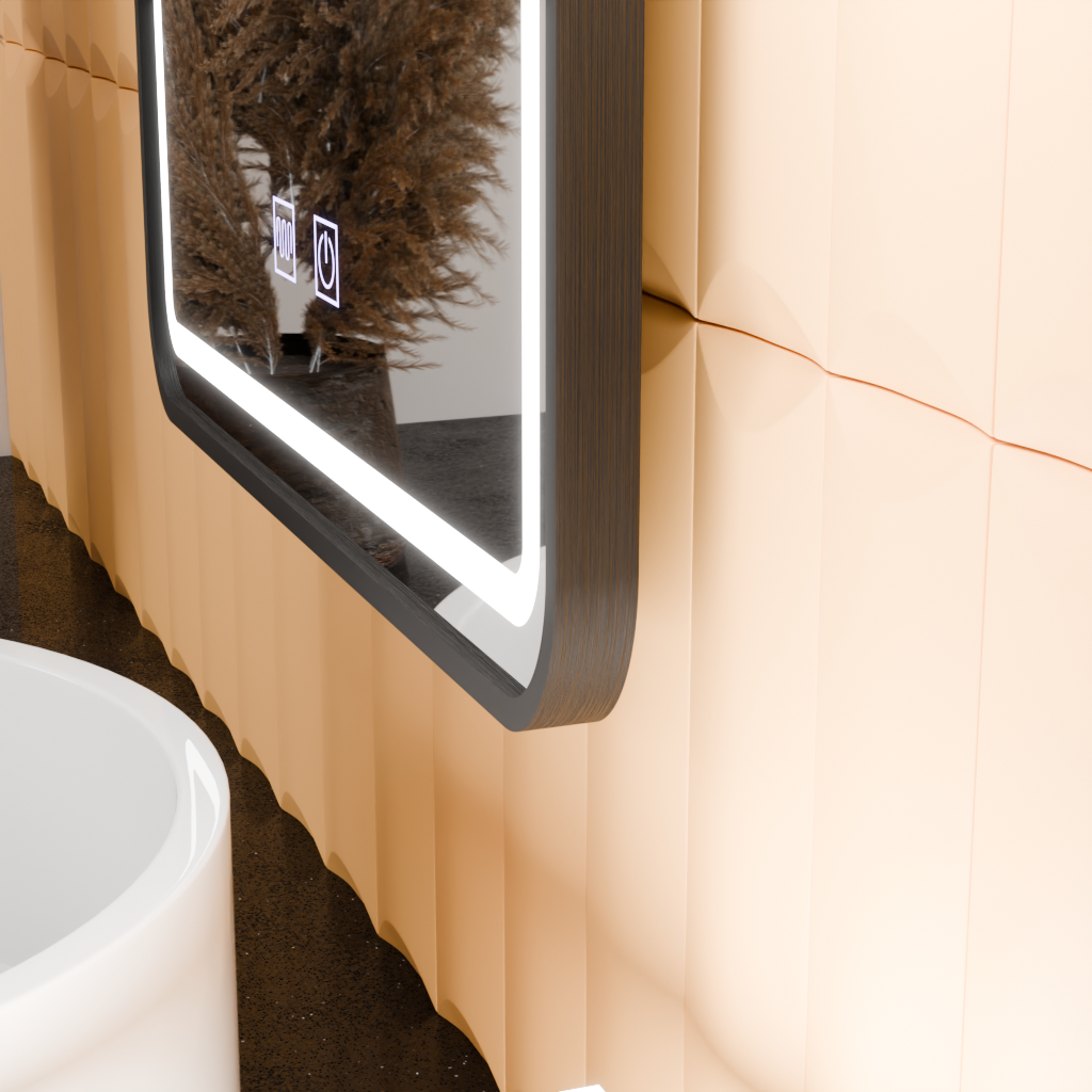 Oglinda LED Rectangulara, 50x70cm, EDGE Touch, Sistem Dezaburire, Rama Neagra