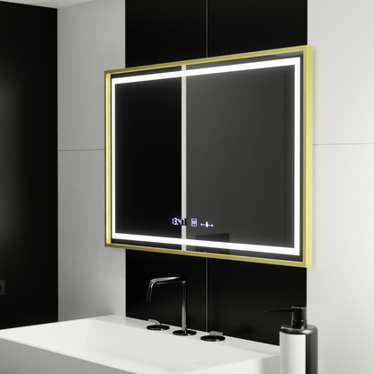 Oglinda LED Rectangulara 120x80 Verite Royale Gold MotionGlow Marcello, Sistem Dezaburire, Termometru si Ceas, Dimabila