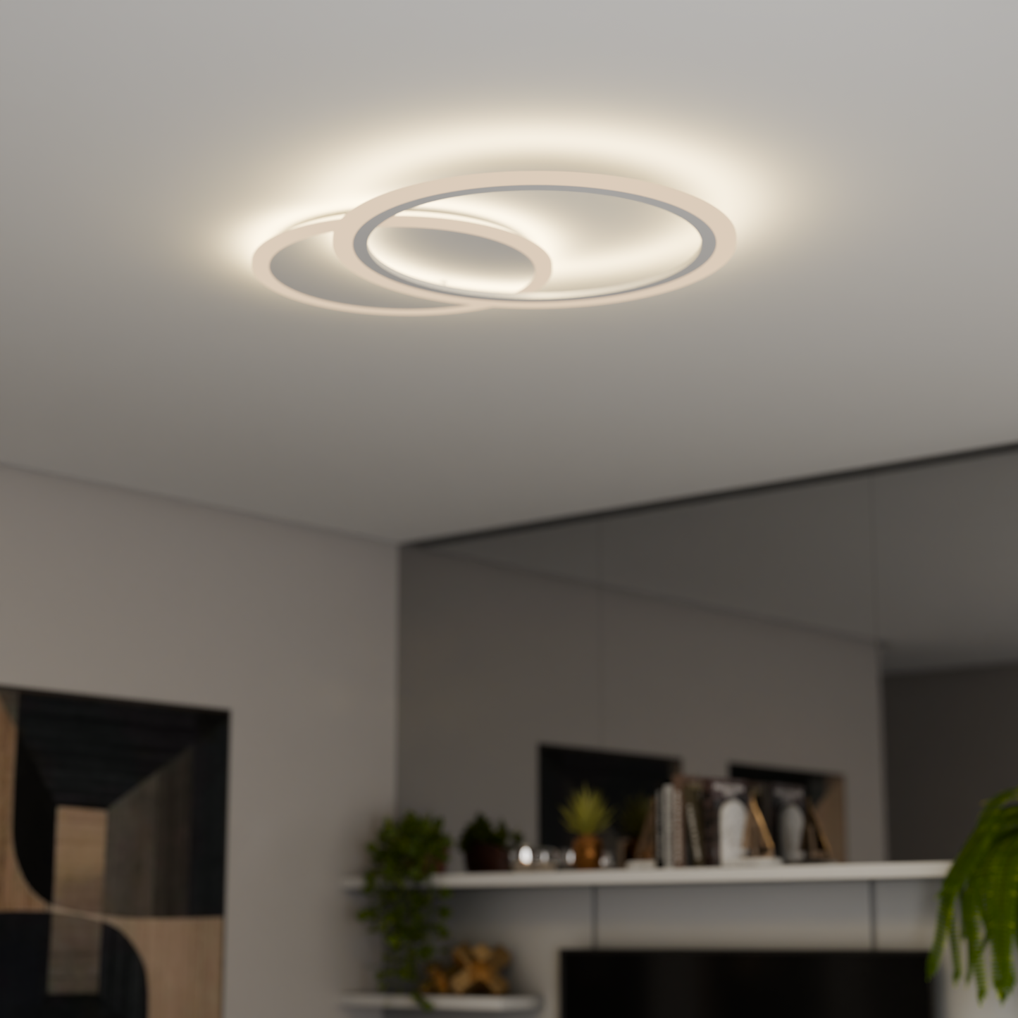 Lustra LED cu telecomanda LUCY, 40W, 2 Cercuri, lumina Rece/Calda/Neutra, Dimabila, Alb – lustră LED, culoare albă, cu t