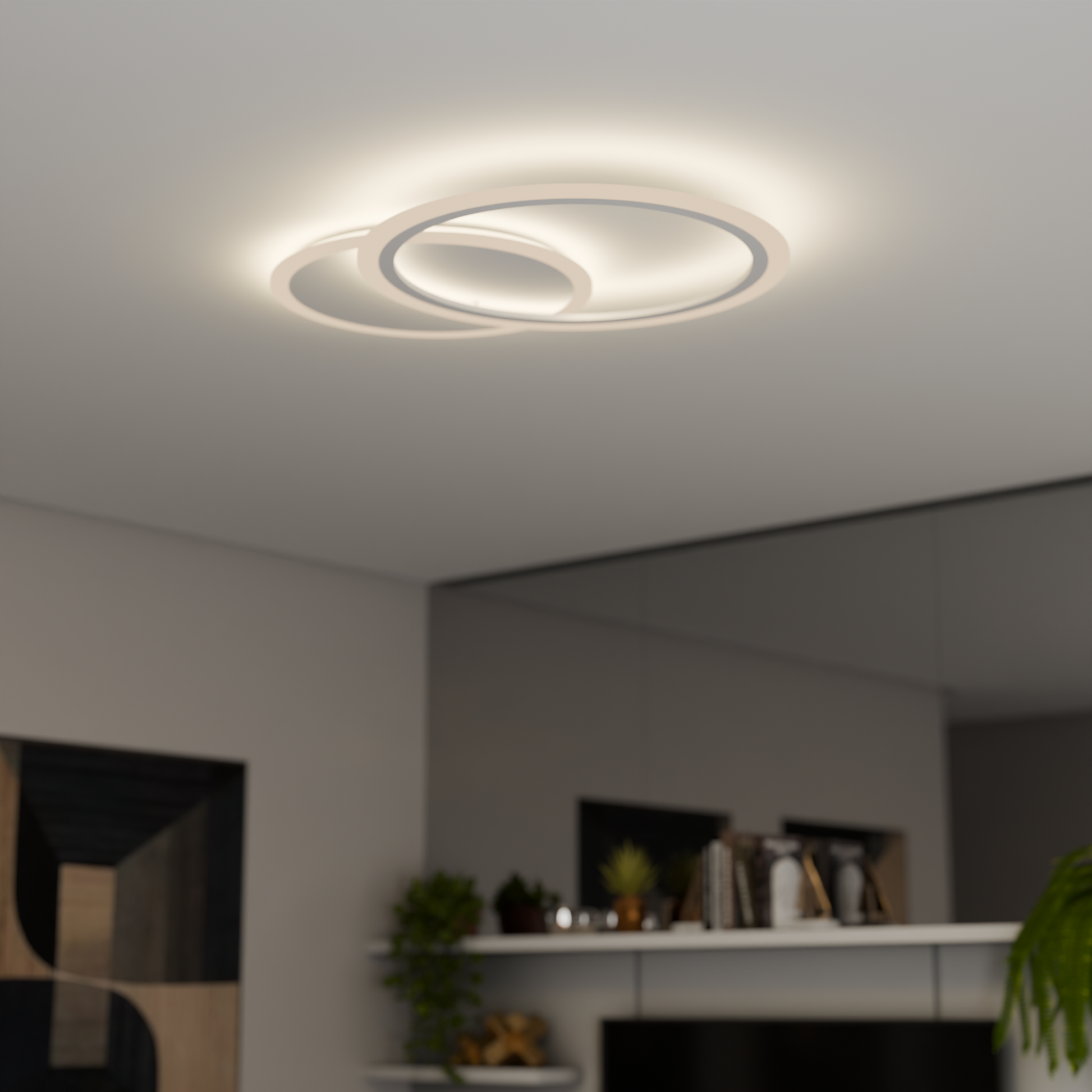 Lustra LED cu telecomanda LUCY, 40W, 2 Cercuri, lumina Rece/Calda/Neutra, Dimabila, Alb – lustră LED, culoare albă, cu t