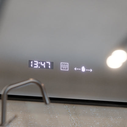 Oglinda LED Senzor MotionGlow Francesca 80x60 cm Lumina Calda/Rece/Neutra Dimabila Rama Negru Brushed Sistem Dezaburire Termometru Ceas Colectia Marcello Funghi