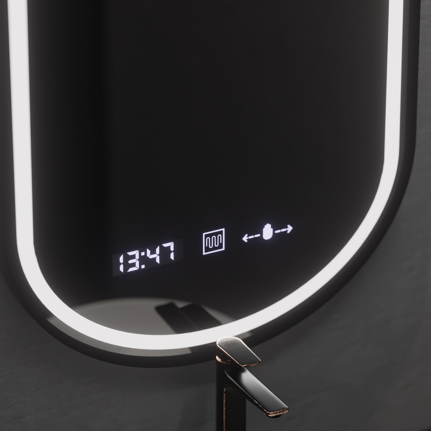 Oglinda LED Ovala, 50x90cm, Alessia MotionGlow Marcello, Sistem Dezaburire, Ceas & Termometru, Dimabila – oglindă LED, 5