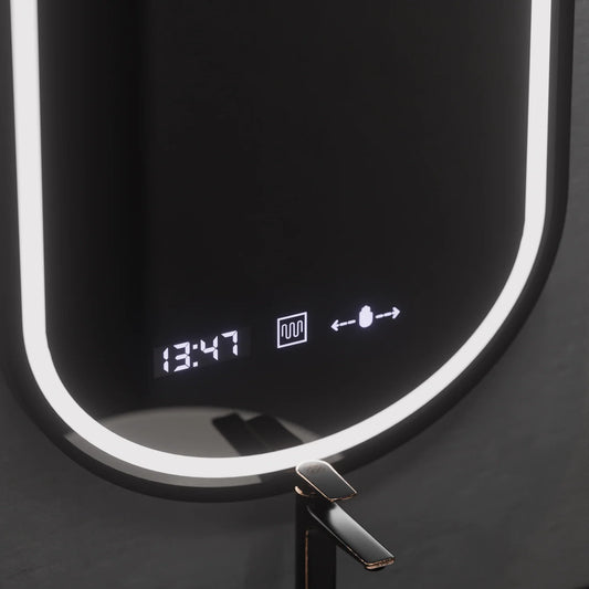 Oglinda LED Ovala, 50x90cm, Alessia MotionGlow Marcello, Sistem Dezaburire, Ceas & Termometru, Dimabila