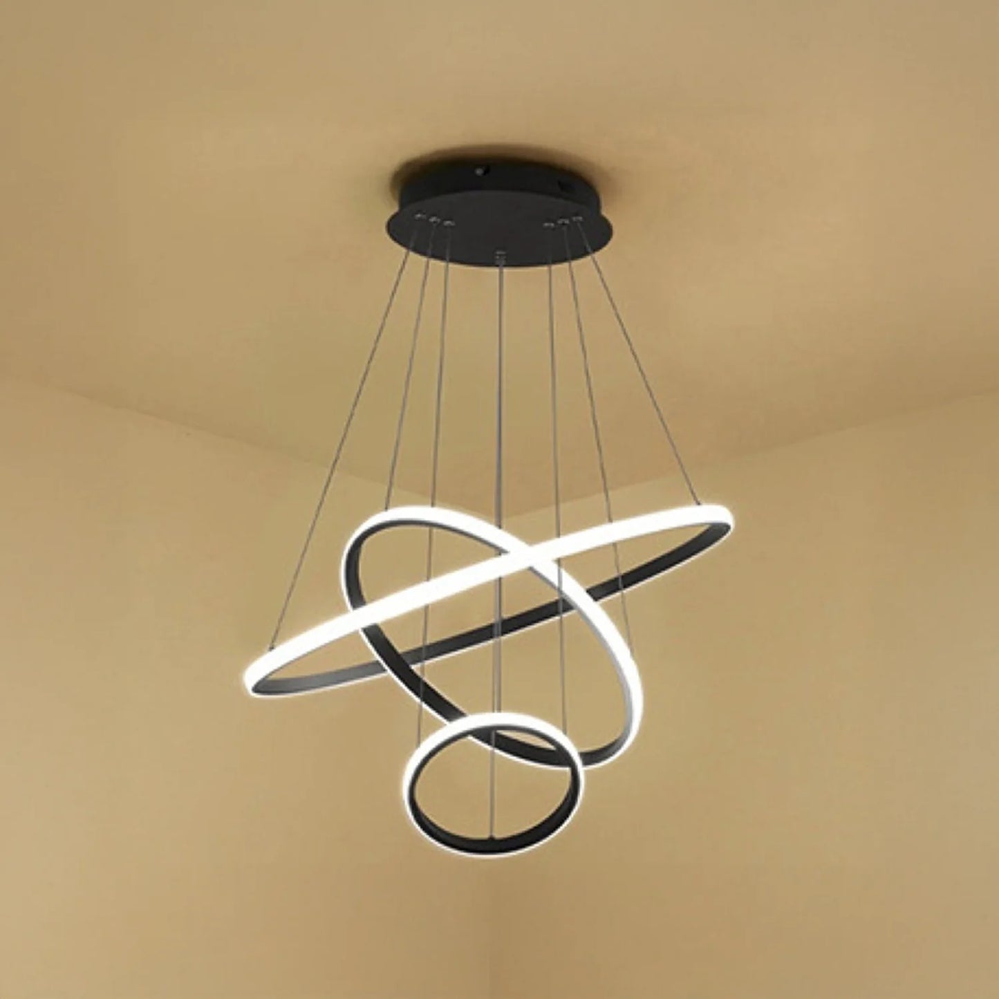 Lustra LED suspendata RICCI 45W, 3 Cercuri, lumina Rece/Calda/Neutra, Negru, Inaltime Reglabila