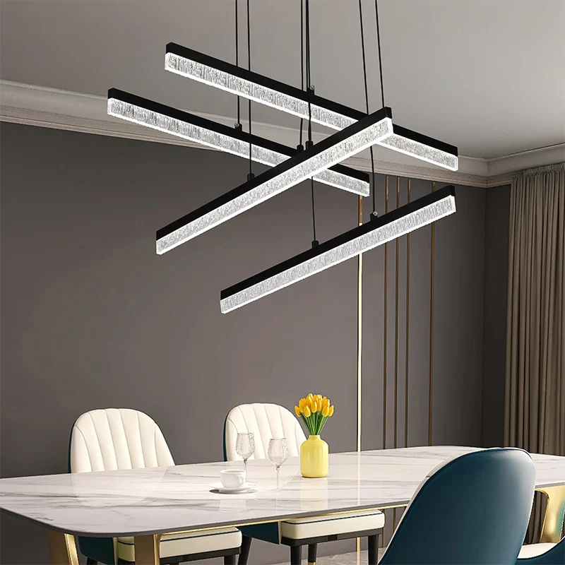 Lustra LED Suspendata Acril LT181/4BK, 54W, Lumina 3000/4000/6000K, Negru, Inaltime Reglabila