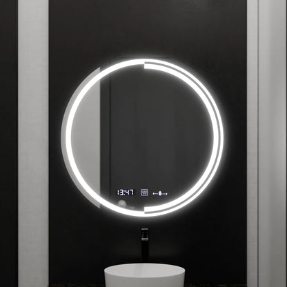 Oglinda LED Senzor MotionGlow Consuel Sistem Dezaburire Termometru si Ceas Rotunda Diametru 60 cm Lumina Rece/Calda/Neutra Dimabila Colectia Marcello Funghi