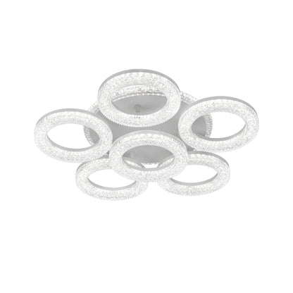 Lustra LED FREJA cu Telecomanda, 90W, 3000K/4000K/6000K, Dimabil, Alb, Cristale, 6 Cercuri