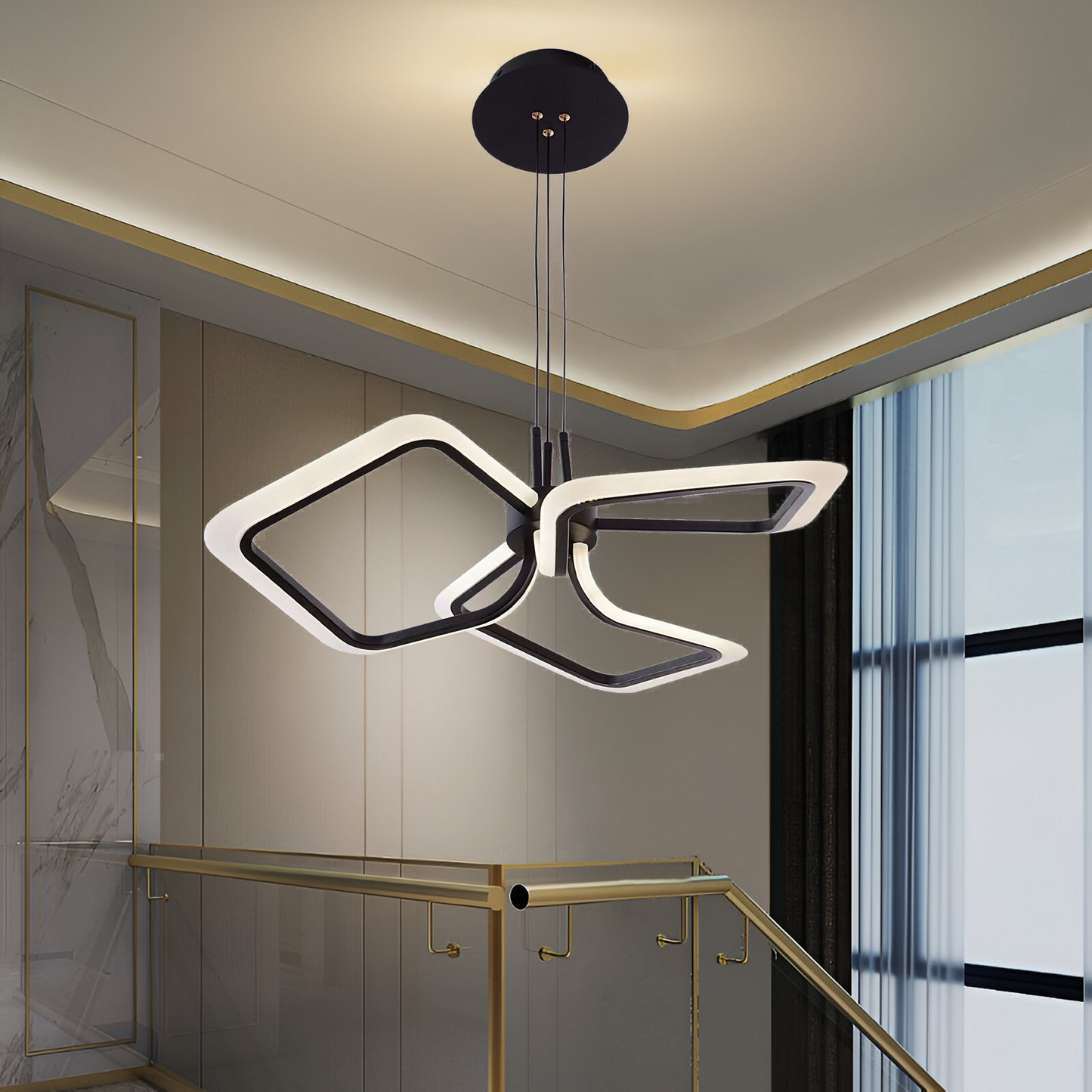 Lustra LED suspendata cu Telecomanda RIMINI 51W, 3 Patrate, lumina Rece/Calda/Neutra, Dimabila, Negru