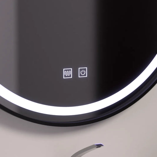 Oglinda LED Rotunda 60cm Lucea Touch Sistem Dezaburire, Rama Neagra