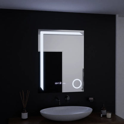 Oglinda LED Rectangulara 60x80 Precision MotionGlow Marcello, Lupa Cosmetica, Sistem Dezaburire, Termometru, Ceas, Dimabila