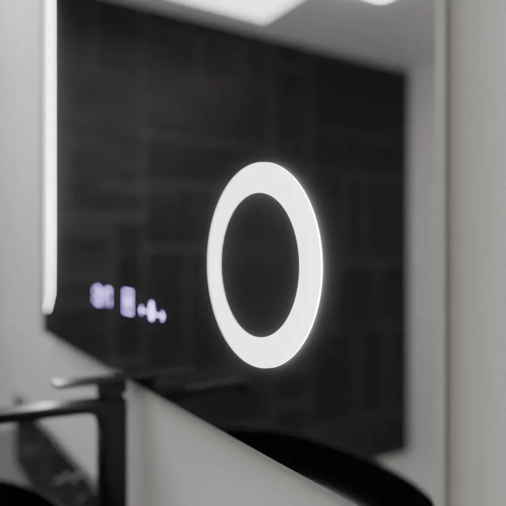 Oglinda LED Rectangulara 100x80 Precision MotionGlow Marcello, Lupa Cosmetica, Sistem Dezaburire, Termometru si Ceas, Dimabila