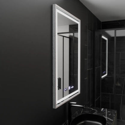 Oglinda LED Rectangulara 60x80 Verite Imperial Silver Motion Glow Marcello, Sistem Dezaburire, Termometru si Ceas, Dimabila
