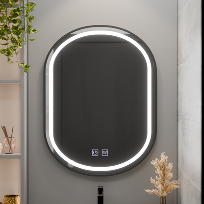 Oglinda LED Ovala 60x80cm VETRO Touch Sistem Dezaburire Dimabila, Rama Neagra