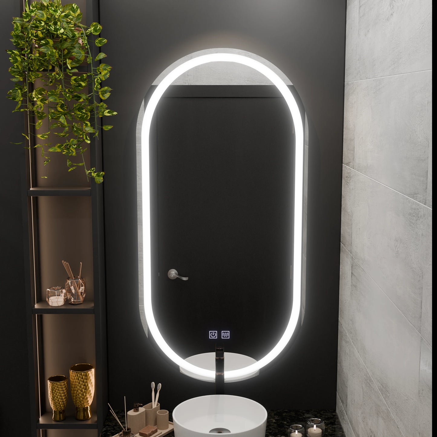 Oglinda LED Ovala, 50x100cm, Velara Touch, Sistem Dezaburire, Dimabila