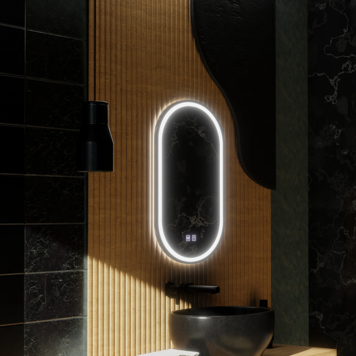 Oglinda LED Ovala, 45x65cm, Velara Touch, Sistem Dezaburire, Dimabila