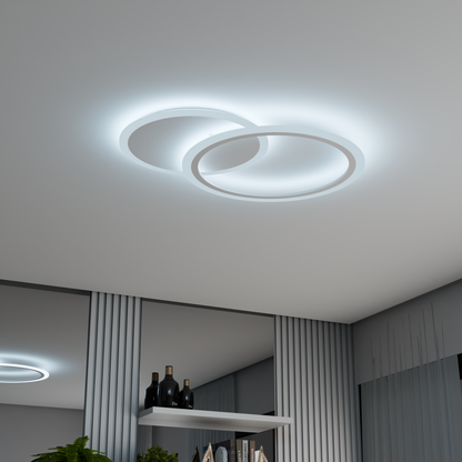 Lustra LED cu telecomanda LUCY, 40W, 2 Cercuri, lumina Rece/Calda/Neutra, Dimabila, Alb – lustră LED, culoare albă, cu t
