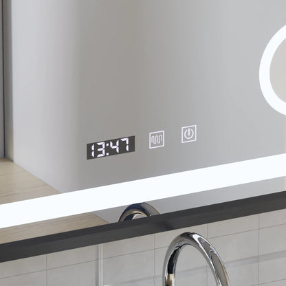 Oglinda LED Touch Bernd Sistem Dezaburire, Ceas si Temperatura 80x60 cm Rama Negru Brushed Lupa Cosmetica