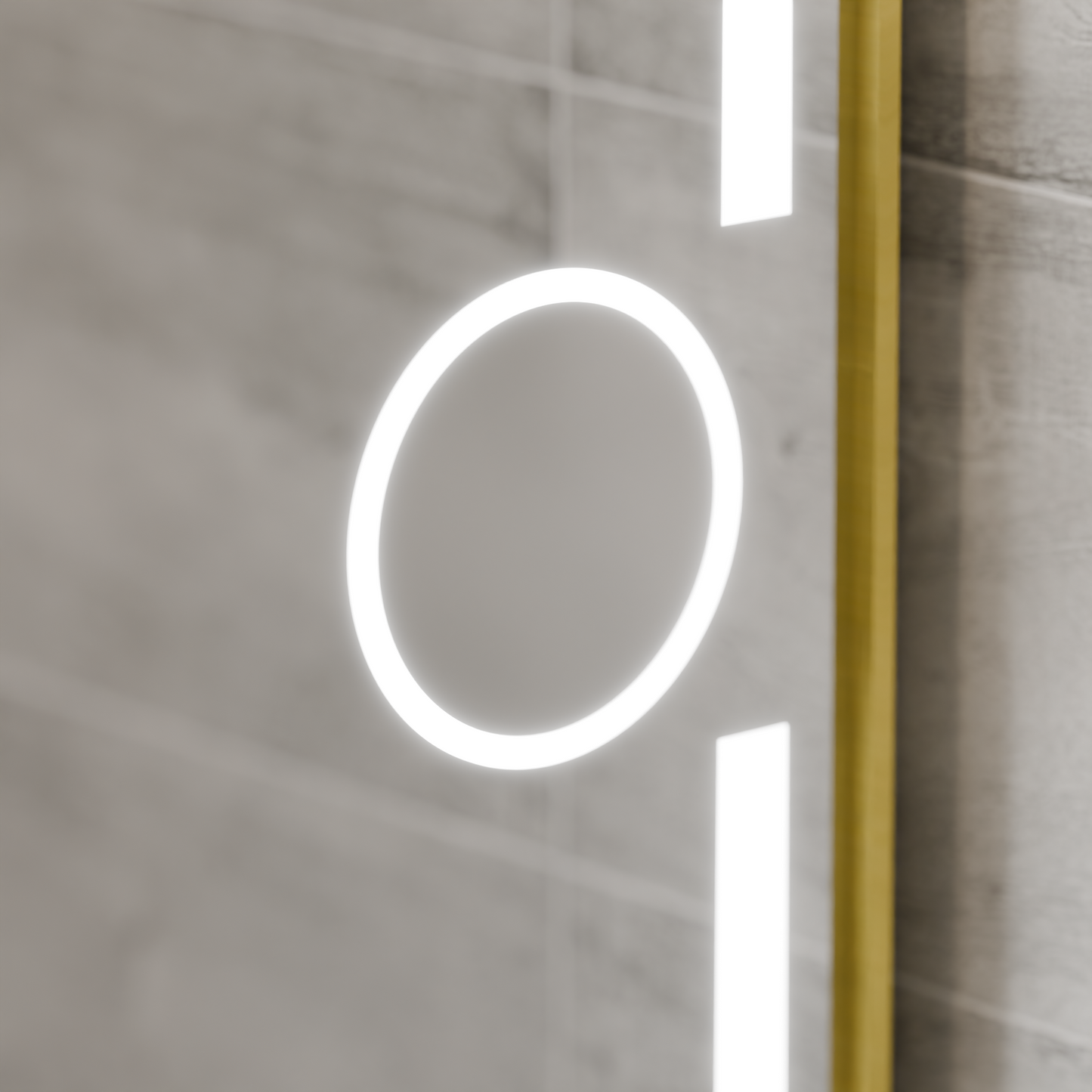 Oglinda LED Rectangulara, 110x65cm, Eclat MotionGlow Marcello, Sistem Dezaburire, Ceas & Termometru, Lupa Cosmetica, Dimabila, Rama Auriu Brushed