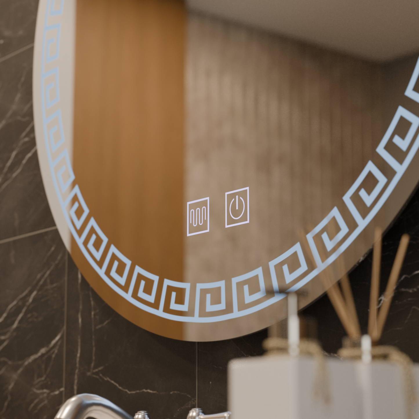 Oglinda LED Rotunda, 80cm, Orhina Touch, Sistem Dezaburire, Dimabila, E40S/80X80 – oglindă LED, 80x80 cm, 80 cm – RegalS