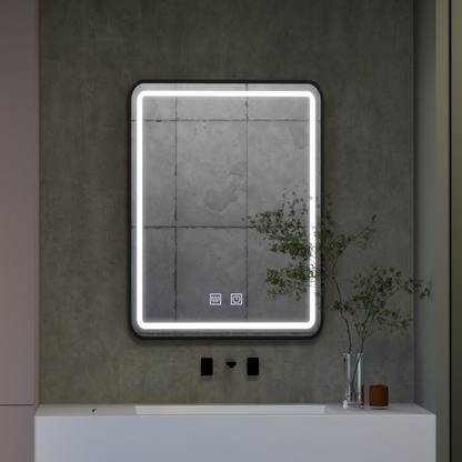 Oglinda LED Rectangulara, 50x70cm, EDGE Touch, Sistem Dezaburire, Rama Neagra