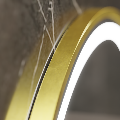 Oglinda LED Rotunda, 60cm, Celeste Royale Gold MotionGlow Marcello, Sistem Dezaburire, Ceas & Termometru, Dimabila – ogl