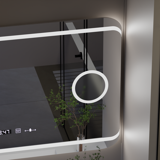 Oglinda LED Rectangulara, 100x60cm, Definition MotionGlow Marcello, Sistem Dezaburire, Ceas & Termometru, Lupa Cosmetica, Dimabila