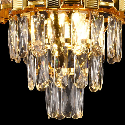 Candelabru Cristal BRAN Petito 3xE14, Diametru 30cm, Auriu Lucios, Inaltime Reglabila