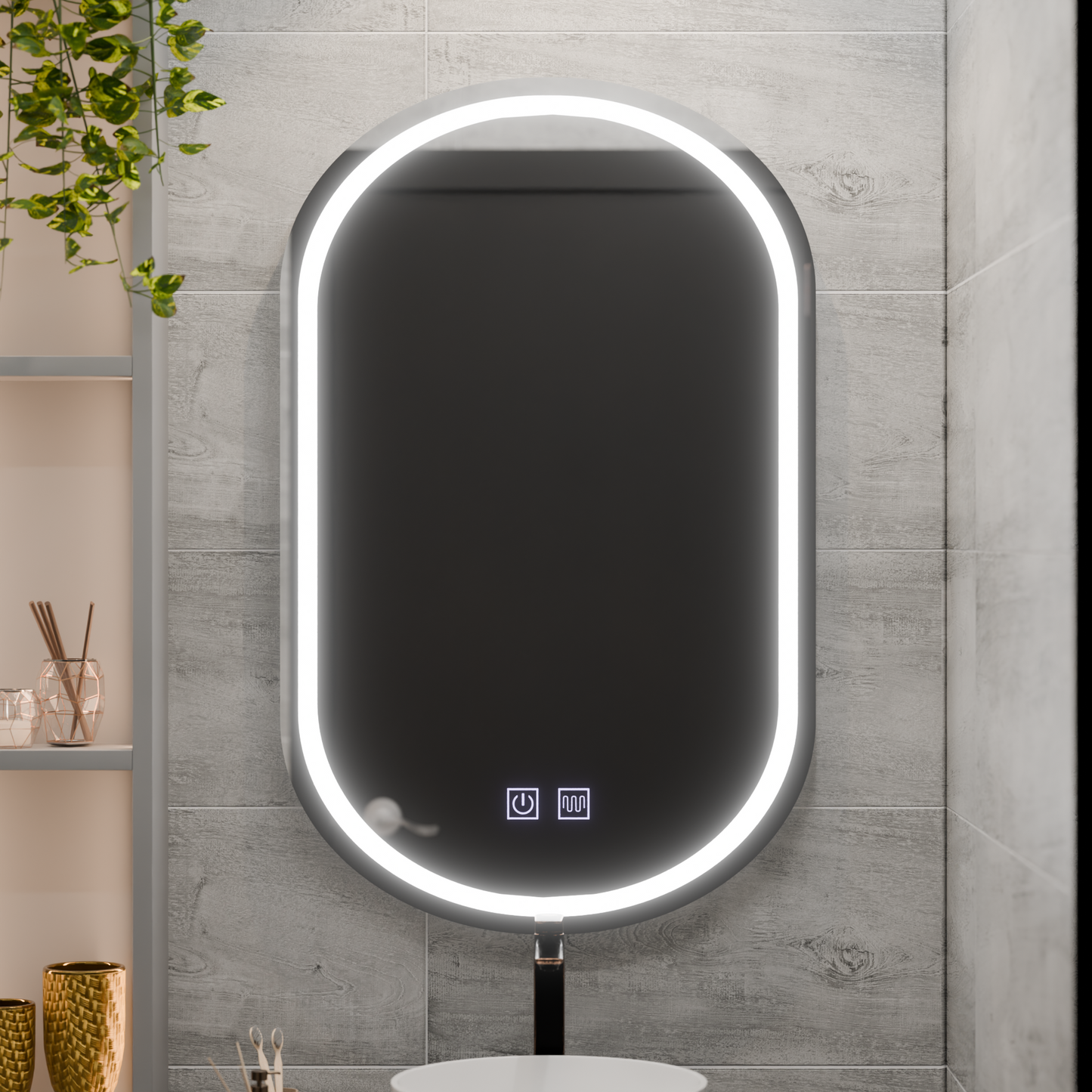 Oglinda LED Ovala 50x80, Velara Touch, Sistem Dezaburire, Dimabila – oglindă LED, 50x80 cm – RegalStore, iluminat interi