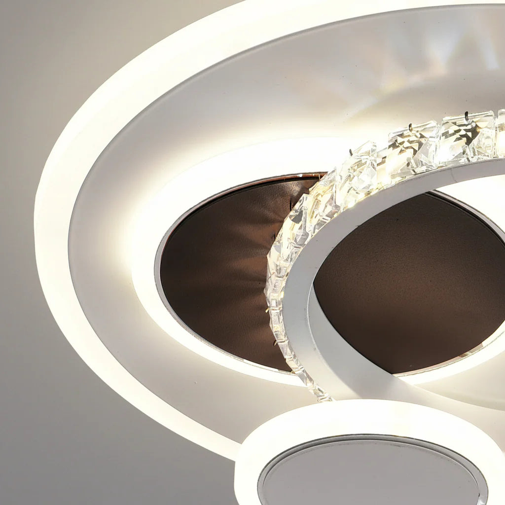 Lustra LED cu cristal HELIOX, 43W, 4 Cercuri, lumina Rece/Calda/Neutra, Alb